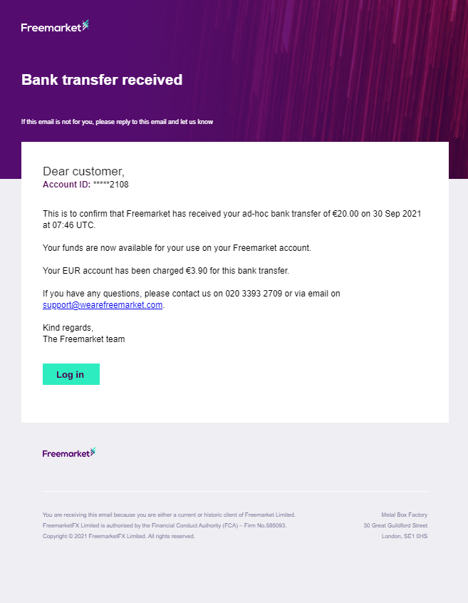 Back transfer received Back transfer received